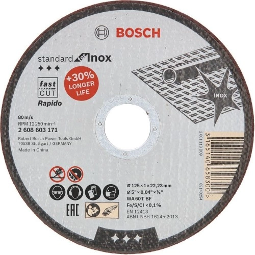 Bosch - 125*1,0 mm Standard Seri Düz Inox (Paslanmaz Çelik) Kesme Diski (Taş) - Rapido