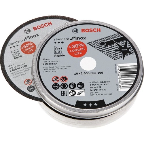 Bosch - 115*1,0mm Standard Seri Düz Inox (Paslanmaz Çelik) Kesme Diski (Taş) - Rapido 10'lu