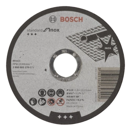 Bosch - 115*1,6 mm Standard Seri Düz Inox (Paslanmaz Çelik) Kesme Diski (Taş)