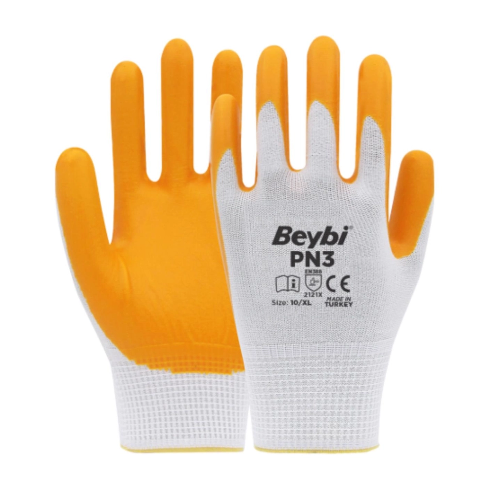 Beybi PN3 Polyester Örme Sarı Nitril Eldiven No:9 - 288 Çift