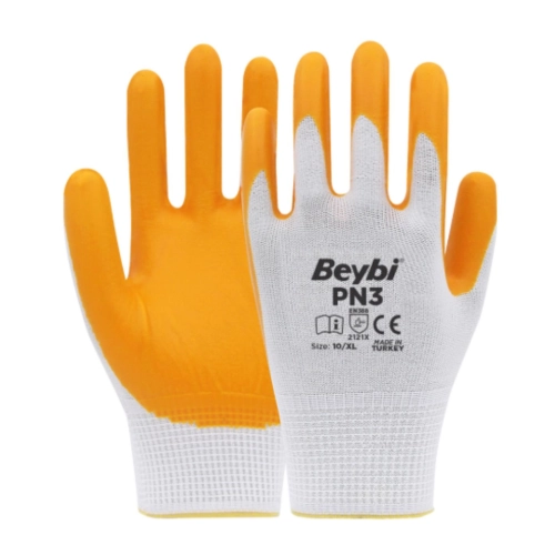 Beybi PN3 Polyester Örme Sarı Nitril Eldiven No:9 - 288 Çift