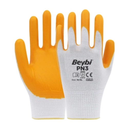 Beybi PN3 Polyester Örme Sarı Nitril Eldiven No:10 - 288 Çift