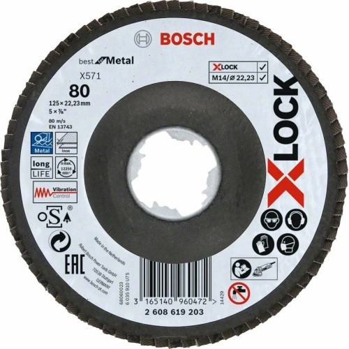 Bosch - X-LOCK - 125 mm 80 Kum Best Serisi Metal Flap Disk