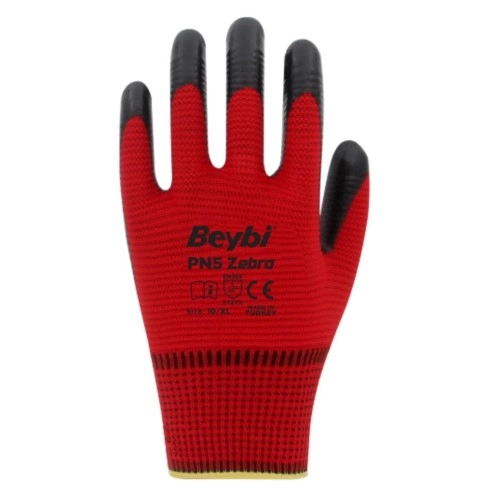 Beybi PN5 Zebra Polyester Örme Nitril Eldiven No:10 - 288Çift