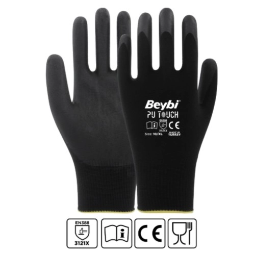 Beybi PN Zebra Kırmızı Siyah Polyester Örme Nitril Eldiven No: 9- 288 Çift