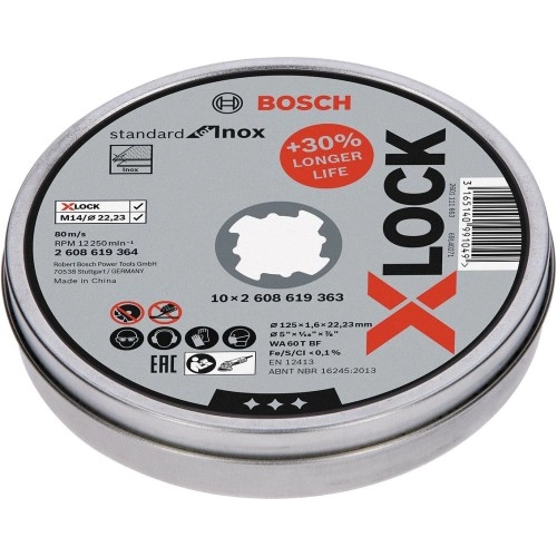 Bosch - X-LOCK - 125*1,6 mm Standard Seri Düz Inox (Paslanmaz Çelik) Kesme Diski (Taş) 10'lu