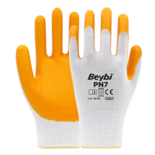 Beybi PN7 Polyester Örme Sarı Nitril Eldiven No:10 - 288 Çift
