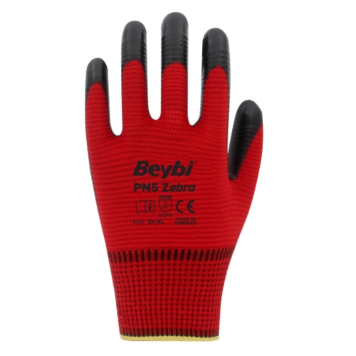 Beybi PN5 Zebra Polyester Örme Nitril Eldiven No:10 - 288Çift