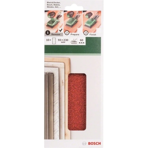 Bosch - Titreşimli Zımpara Kağıdı 10'lu, 93 x 230 mm 60 Kum 8 Delik
