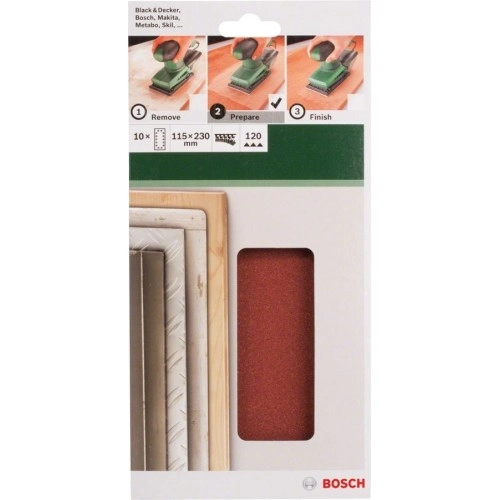 Bosch - Titreşimli Zımpara Kağıdı 10'lu, 115 x 230 mm 120 Kum 14 Delik
