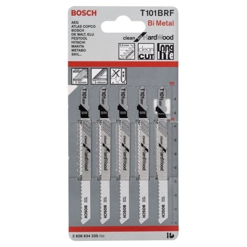 Bosch - Temiz Kesim Serisi Sert Ahşap İçin T 101 BRF Dekupaj Testeresi Bıçağı - 5'Li Paket