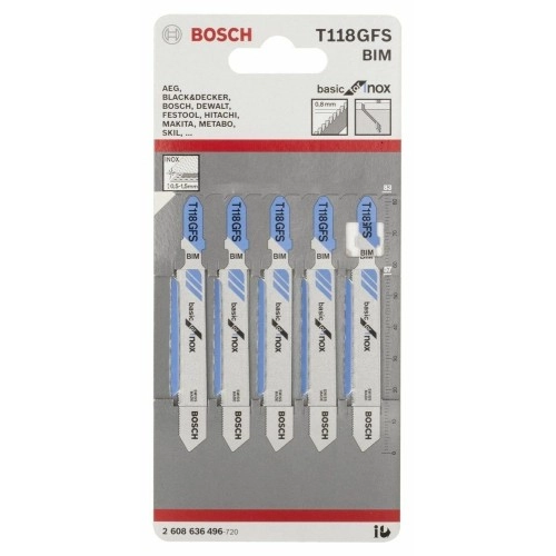 Bosch - Ekonomik Seri Inox (Paslanmaz Çelik) İçin T 118 GFS Dekupaj Testeresi Bıçağı - 5'Li Paket