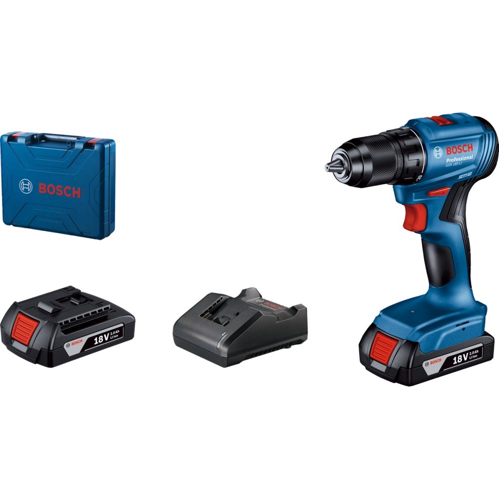 Bosch Professional GSR 185 LI Akülü Delme Vidalama Mak. 2 x 2.0 Ah; Case
