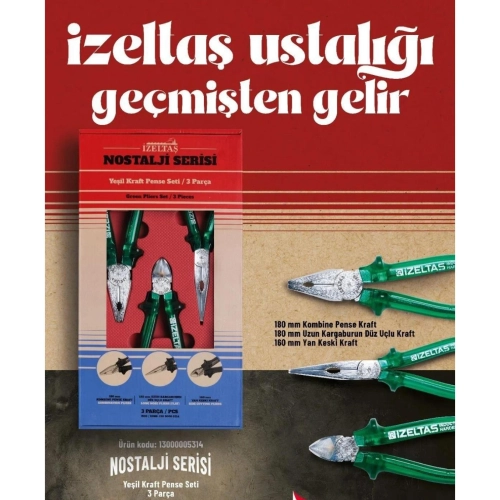 İzeltaş Yeşil Kraft Pense Seti 3'lü